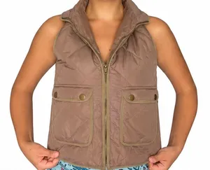Altar'd State Quilted Taupe Vest with Olive Trim thumbnail 1
