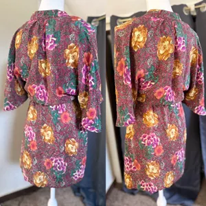 Champagne & Strawberry Silk Floral Paisley Mini Dress Womens Small Burgundy Boho thumbnail 8