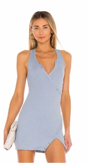 Camila Coelho Blue Ribbed Henley Asymmetrical Mini Dress XXS thumbnail 1
