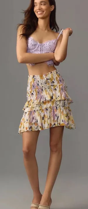 Anthropologie Size Medium Somerset Print Mini Ruffle Tiered Skirt thumbnail 1