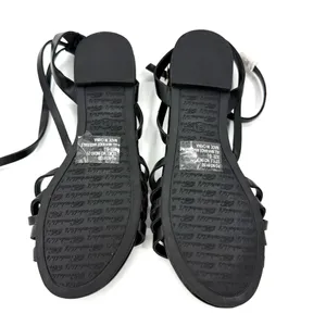 Black Strappy Flat Sandals With Ankle Buckle Casual Summer Comfort Style Designs thumbnail 4