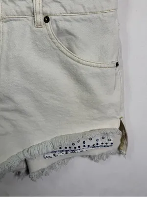 Free People We The Free Sunkissed Denim Shortalls Raw Hem Bandana Trim Overalls Women Sz 0 thumbnail 3