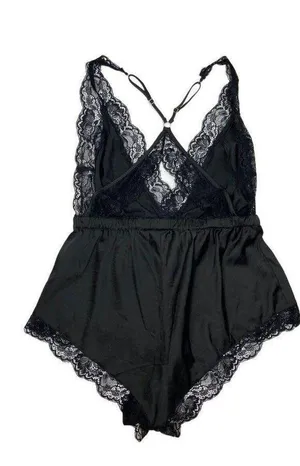 New Fox Royal Slinky Romper Black Womens Size XXS (12) Sexy Lace Strap Sleepwear thumbnail 5