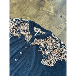 EUC Womens Free People Easy Breezy Henley top black embroidered size‎ S thumbnail 4