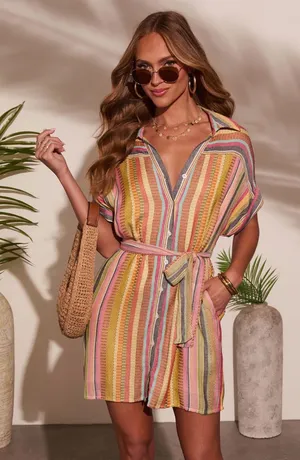 Vici Sunshade Waist Tie Mini Shirt Dress thumbnail 1