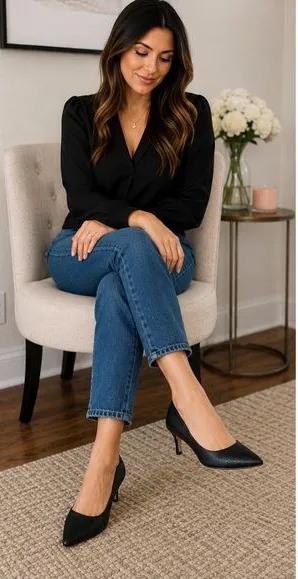 Jessica Simpson Black Textured Pointed-Toe Kitten Heels thumbnail 1