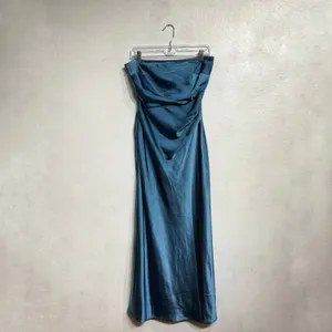 Runaway The Label Steel Blue Kristine Strapless Satin Maxi Dress Sz M thumbnail 2
