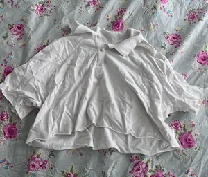 Aerie White Women's Short-Sleeve Polo Cropped Top thumbnail 1