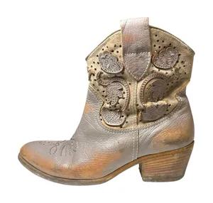Guja Women's Tan Floral Leather Cowboy Stack Heel Western Ankle Boots Size 6 thumbnail 1