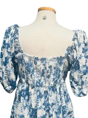Abercrombie & Fitch Emerson Poplin Puff Sleeve Mini Dress S Blue/White Size XL thumbnail 11