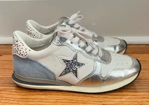 Vintage Havana Silver Glitter Star Sneakers | White Metallic Trainers | Size 8 thumbnail 1