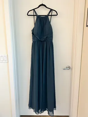 JJ's House Edeline Navy Blue A-line Ruffle Chiffon Maxi Dress Size 12/14 thumbnail 3