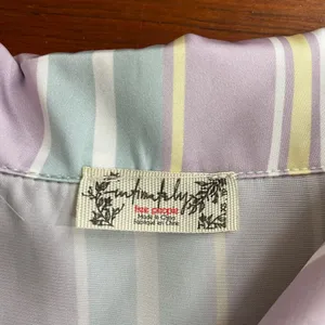 Free People Dreamy Days Satin Oversized Pastel Stripe Pajama Shirt Top XS 💛🎀 thumbnail 9