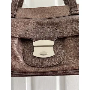 Ashneil Shimmer Brown Pebbled Leather Satchel Bag Silver Hardware Suede Lining‎ thumbnail 2