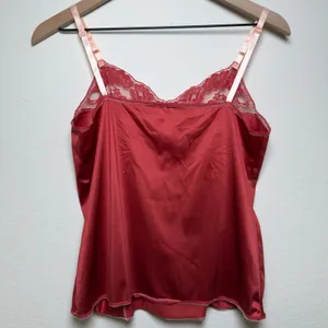 VTG‎ 80s Vassarette Women Nylon Whimsigoth Cami Top Medium Red Lace Trim Satin thumbnail 6
