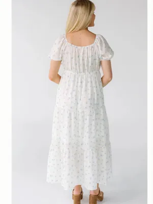 Called To Surf Women’s White Floral Maxi Dress with Puff Sleeves thumbnail 4