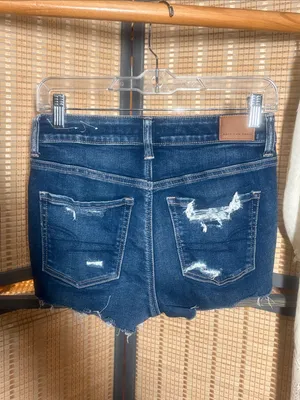 AEO Hi-Rise Shortie Distressed Dark Blue Denim Cutoffs thumbnail 3