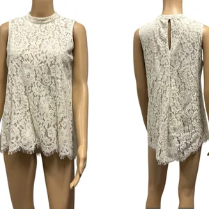 Rose + Olive Cream Sleeveless High Neck Lace Overlay Keyhole Back Top Blouse S thumbnail 4