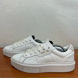 Adidas Sleek Platform White Gold Women's Leather Sneaker Size 8.5 #696 thumbnail 3