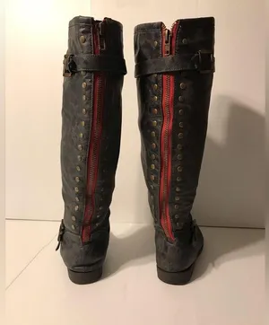 Journee Collection gray red tall boots women size 10 thumbnail 5