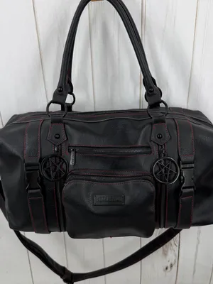 Killstar Black Duffel Bag with Red Stitching and Pentagram Pulls thumbnail 3