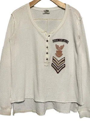 Free People Vintage Women’s Size XS Cream Bridget Waffle Knit Henley Top thumbnail 1