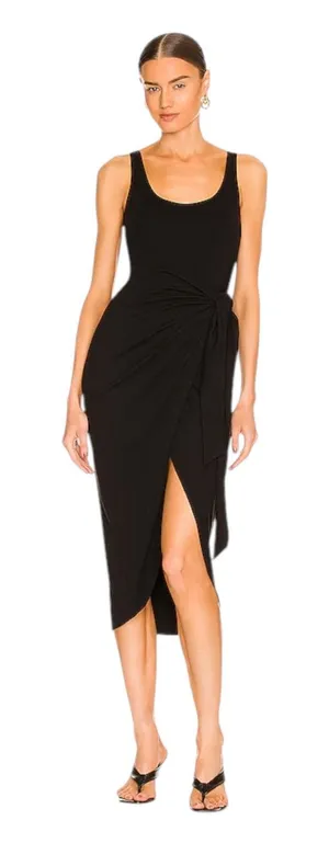 LBLC The Label Revolve Eva Dress Black Faux Wrap Midi Dress XS NEW with Tags thumbnail 1
