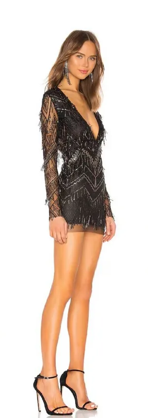 Superdown Nia Sequin Fringe Dress in Black Size Small thumbnail 1