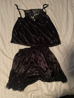 Womens 2 Piece Satin Pj Set Black thumbnail 1