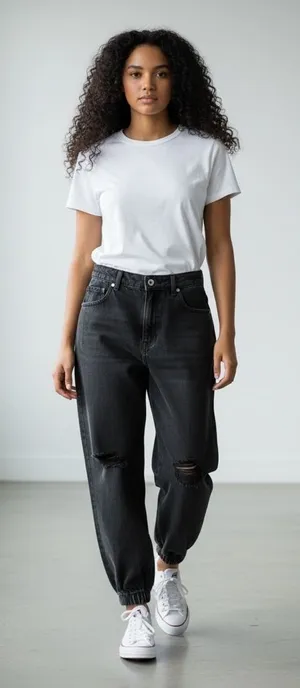 POL Distressed Boho Jogger Pant in Black Size L thumbnail 1