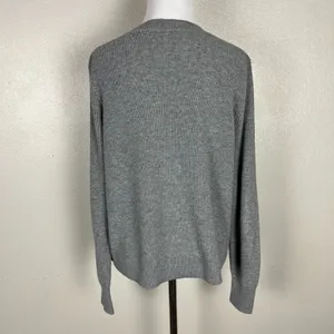 Loft Sweater Top‎ Women L Grey Speckled Ribbed Knit Crew Neck Preppy Lightweight thumbnail 8