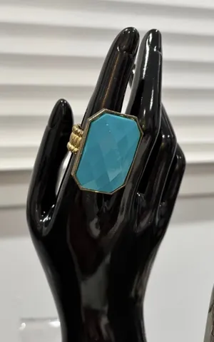 Turquoise Rectangular Statement Adjustable Ring Blue thumbnail 1