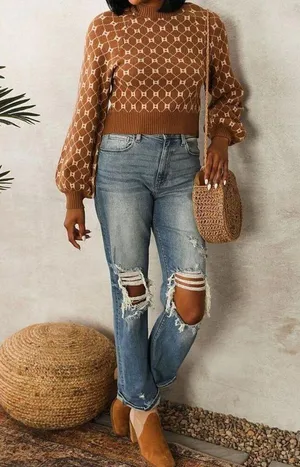 Buckle | Willow & Root Open Back Tie Sweater Brown Print Neutral Size Small BKE thumbnail 11