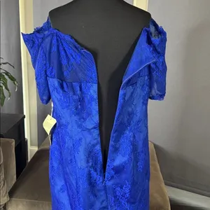 Women’s Full Length Blue Mermaid Fit Off the Shoulder Formal Dress Train Size 18 thumbnail 8