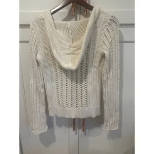 American Eagle Outfitters boho cotton Cream Crochet Hooded Sweater Knit Size S thumbnail 4