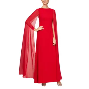 Alex Evenings Womens Cape Sleeve Gown Dress 8160255 Red 16 thumbnail 7