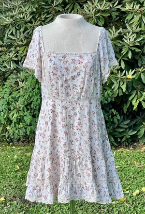 Milkmaid Dress L Crochet Cottagecore American Eagle AE Dainty Floral thumbnail 1