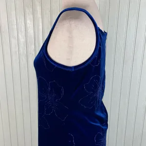 Vintage 90s Y2K Blue Velvet Flower Maxi Slip Dress Whimsigoth Fairycore Medium thumbnail 4