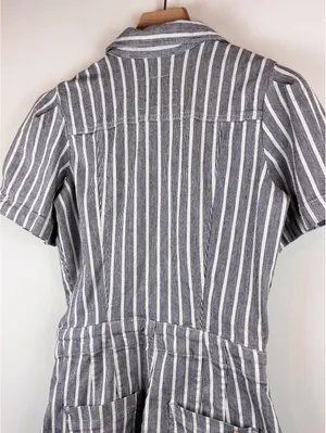 Pilcro Anthropologie The Kit Utility Romper Size 12 Blue White Stripe Cotton thumbnail 12