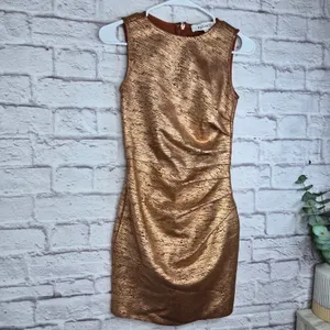 ELLIATT Rhian Metallic Ruched Mini Dress Rust Copper Bronze Bodycon XS Cocktail thumbnail 3