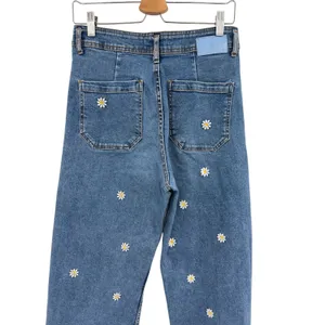 Desigual Embroidered Daisy Cropped Culotte Jeans‎ Wide Leg Blue Denim 40 US 8 thumbnail 7