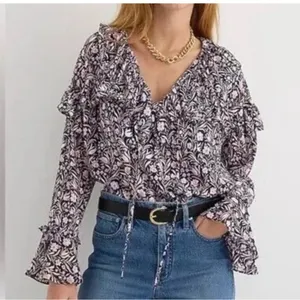 J. Crew Women's Ruffle Crinkle Chiffon Floral Blouse Sz XS thumbnail 1