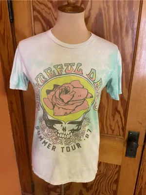 Junk Food Grateful Dead Summer Tour ’87 Tie Dye Graphic Tee XS Pastel Skull Rose thumbnail 3