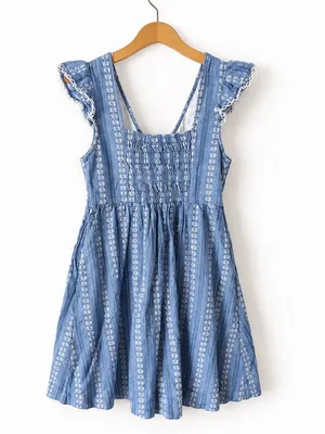 Peyton & Parker Chambray Floral Embroidered Flutter Sleeve Mini Dress Small thumbnail 9