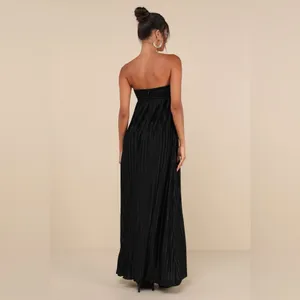 LULU’S Whimsical Beauty Black Satin Plisse Strapless Maxi Dress thumbnail 10