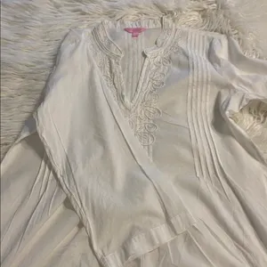 Lilly Pulitzer White Embroidered Tunic size L BNWOT length 31” bust 40” thumbnail 10