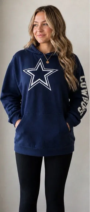 National Football League EUC Navy Dallas Cowboys Pullover Hoodie Sweatshirt Women’s Size Large thumbnail 1
