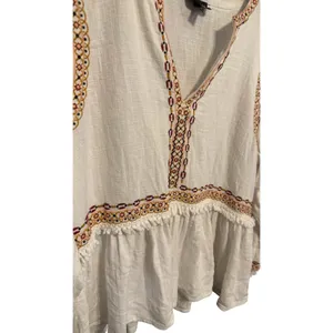 Topshop Ivory Embroidered Boho Peasant Blouse Babydoll Fringe Top US 12 thumbnail 4