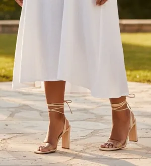 Olivia Jaymes Nude Lace Up Heels size 8.5 beautiful! thumbnail 1