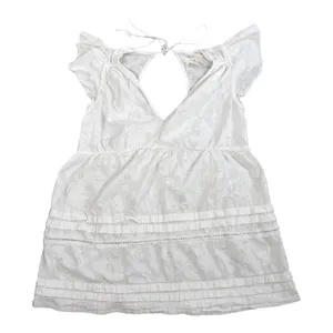 Maeve Anthropologie Womens M White Floral Jacquard Open Back Tie Peplum Blouse thumbnail 8